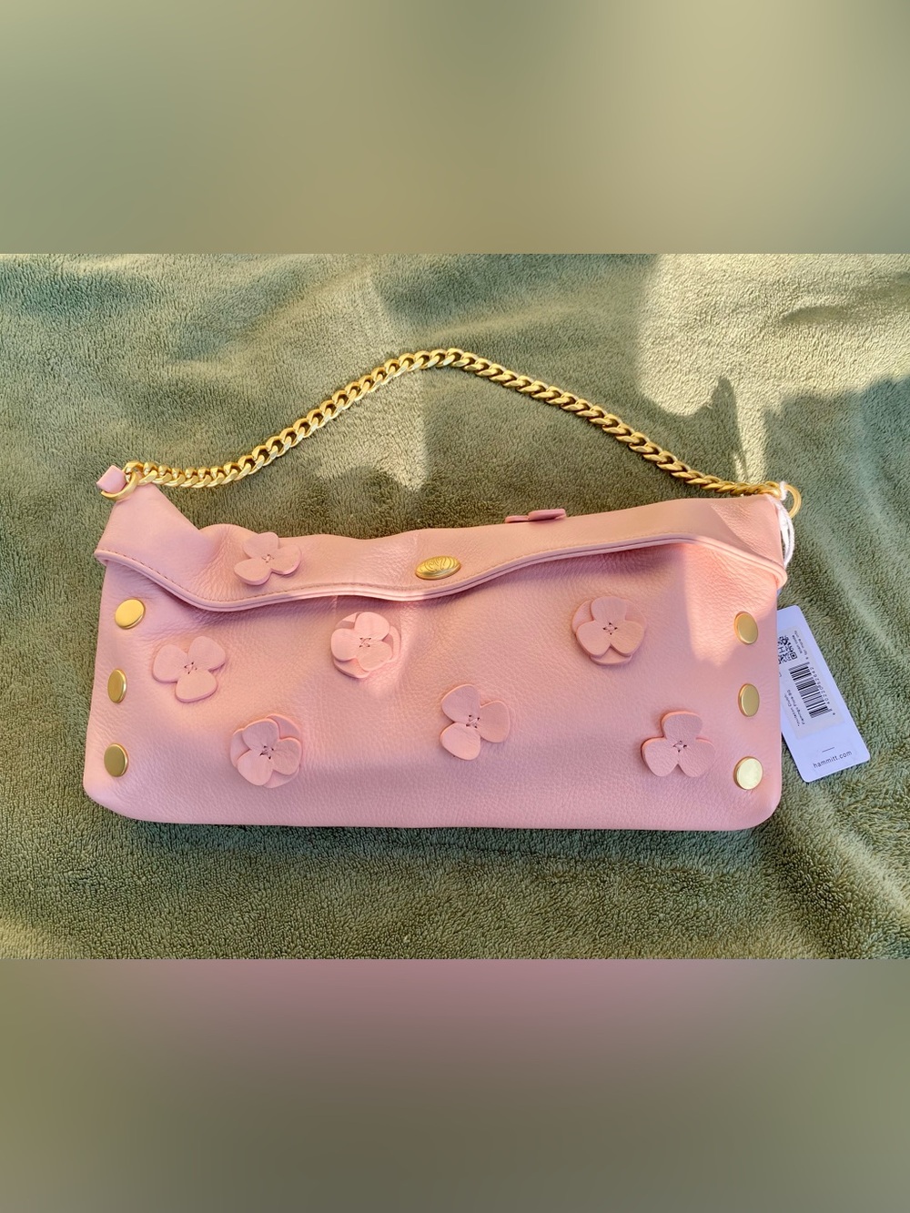 New Flamingo Pink Floral Applique Chain Handle Clutch Bag Invitation Purse - Picture 1 of 9